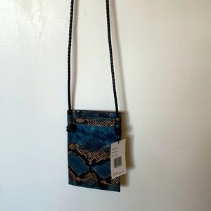 Crossbody for phone and card case (open on top).